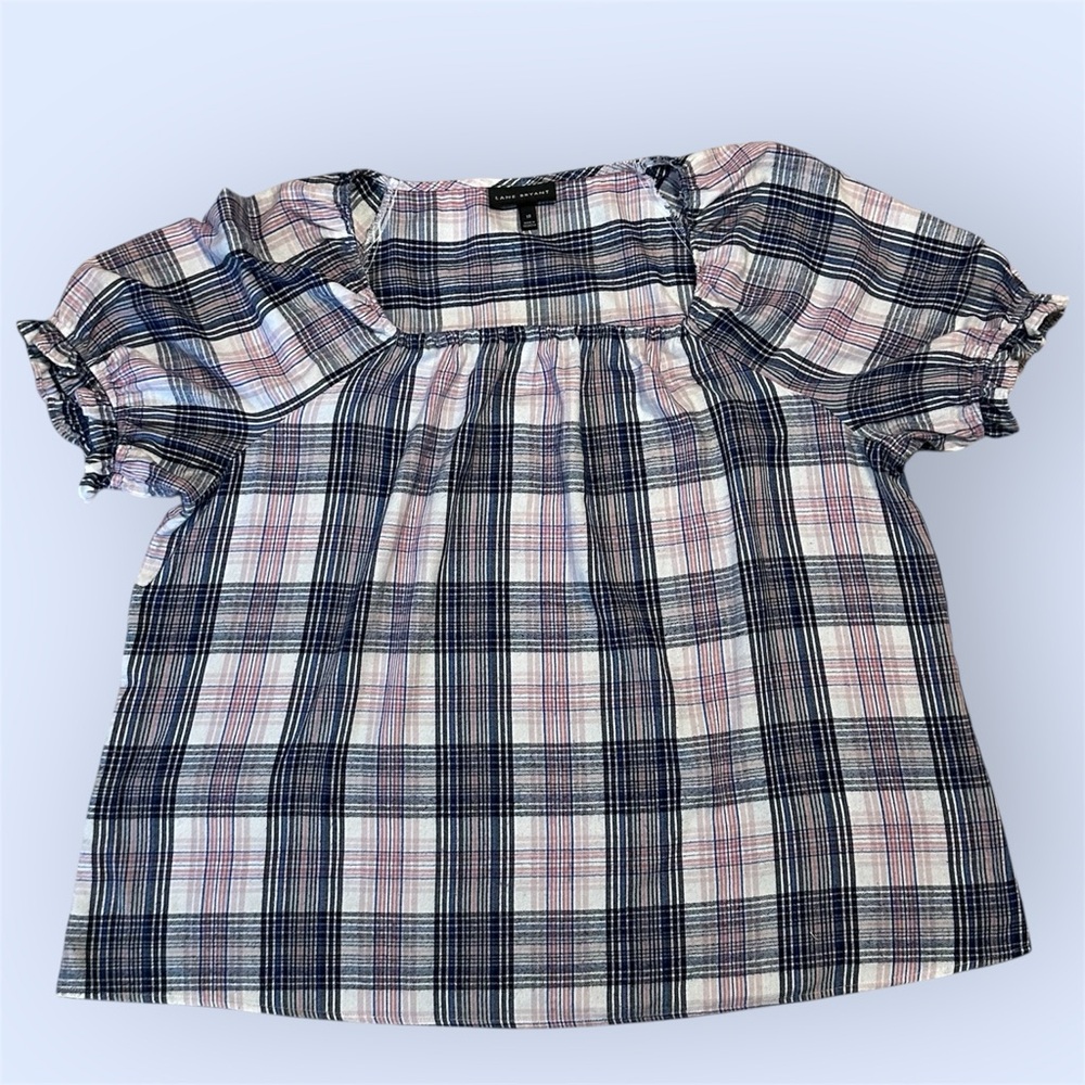 Lane Bryant Blue and Pink Plaid Blouse with Smocked Yoke Size 18 Cottagecore
